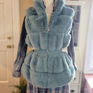 Aratta Light Blue Faux Fur Vest
